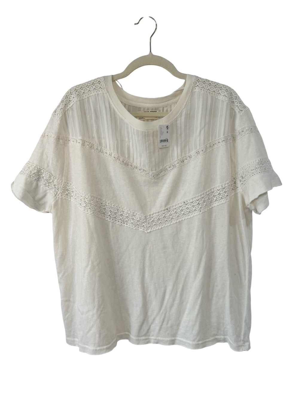 ▫️🔅 Free People We The Free Dorothy Tee Cream Lace-Trim Short Sleeve 🔅▫️ - Picture 11 of 11
